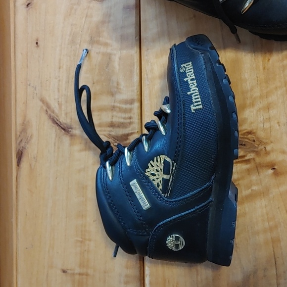 Toddler Timberland Black & Gold Leather Euro Sprint Jr. Hiking Boots - Picture 3 of 10